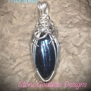 Covellite in fine silver pendant